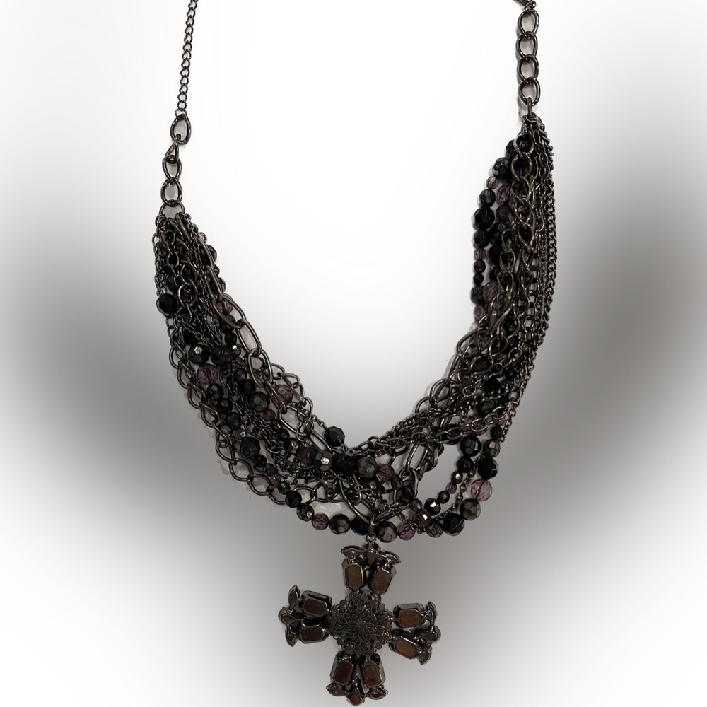 Stunning, dark blue black and purple, multi strand cross neck… - Picture 10 of 17